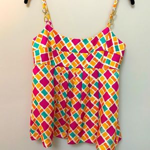 Shoshanna Multi -Color Print Silk Spaghetti Strap Top Sz 6